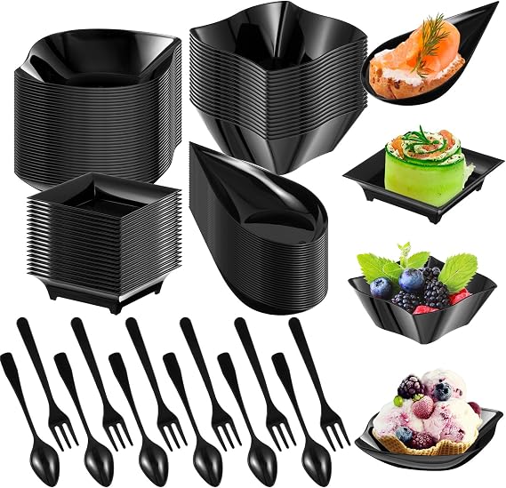 200 Pcs Mini Appetizer Plates Disposable, Classic Style, Black