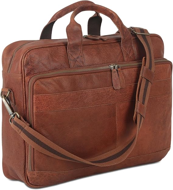 Leather 18 Inch Office Briefcase for Men & Women, Laptop Messenger Satchel