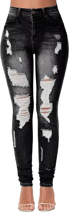 KDF Women's High Waisted Jeans for Women Distressed Ripped Jeans Slim Fit Butt Lifting Skinny Stretch Jeans Denim Pants