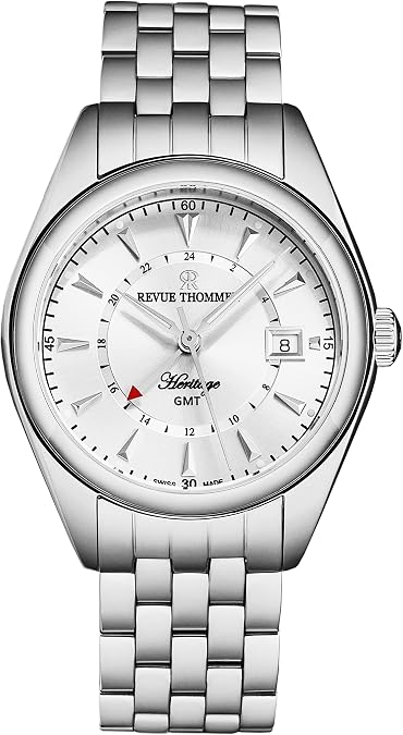Revue Thommen Men's 'Heritage' GMT Silver Dial Stainless Steel Bracelet Swiss Automatic Watch 21010.2332