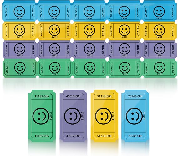 PM Company 1000 Raffle Tickets Single Smile Ticket Blue/Yellow/Purple/Green