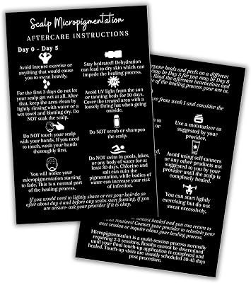 Boutique Marketing LLC Scalp Micropigmentation Aftercare Instruction Card | Package of 30 | Size 4 x 6 inches Postcard | Black with White Design