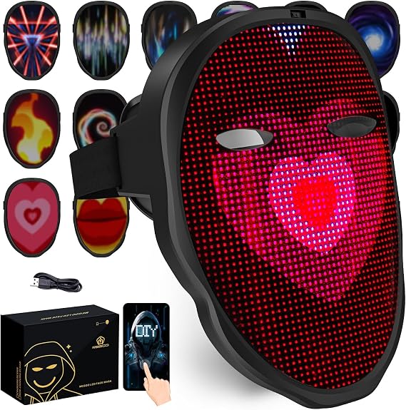 MEGOO Led Mask with Bluetooth Programmable App,Light Up Digital Face Mask