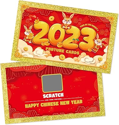 25PCS 2023 Chinese New Year Scratch Off Fortune Cards, 2023 Year of The Rabbit Party Fortune Games, Favors for Lunar Rabbit New Years Celebration Office Party Supplies