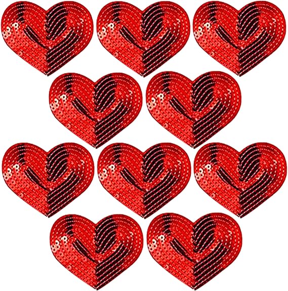 14Pcs Heart Iron on Patches, Valentine Red Sequin Heart Applique Embroidered Patches for Clothing, Bags, Jackets, Jeans DIY Earrings Accessory Craft Valentine Christmas Decoration, 3 Inch