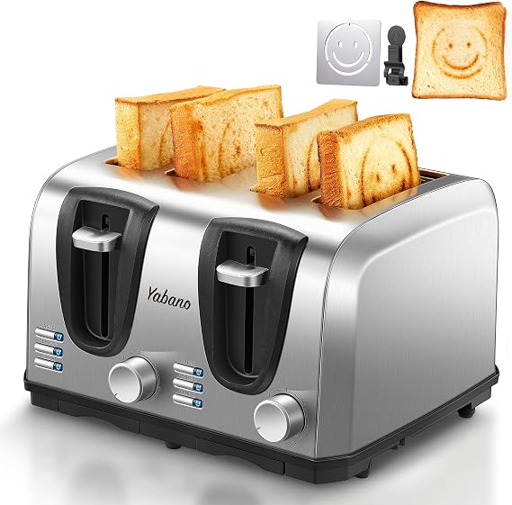 Yabano 4 Slice Toaster with Extra Wide Slots and 7 Shade Settings