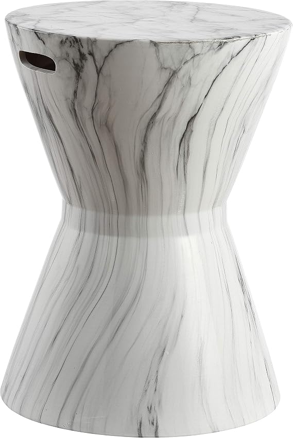 JONATHAN Y African Drum Ceramic Garden Stool 17.25", White Marble Finish