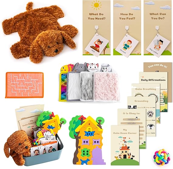 Calm Down Corner | Perfect for Classrooms | Sensory Calming Corner with Items for Kids | Education Calming Corner Kit with Posters, Solutions Wall, Sensory Toys, Fidget Tools | Special Education