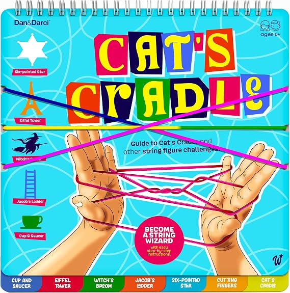 Dan&Darci Cat's Cradle String Game Kit - Road Trip & Travel Activity for Kids Ages 8-12, Stocking Stuffer Gift with Rainbow String & Beginner Instruction Book