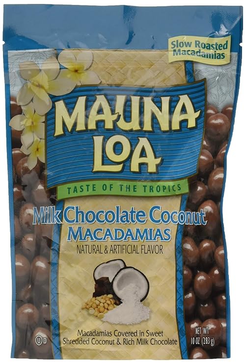 Mauna Loa Premium Hawaiian Roasted Macadamia Nuts, Milk Chocolate Coconut Flavor, 10 Oz Bag (Pack of 1)