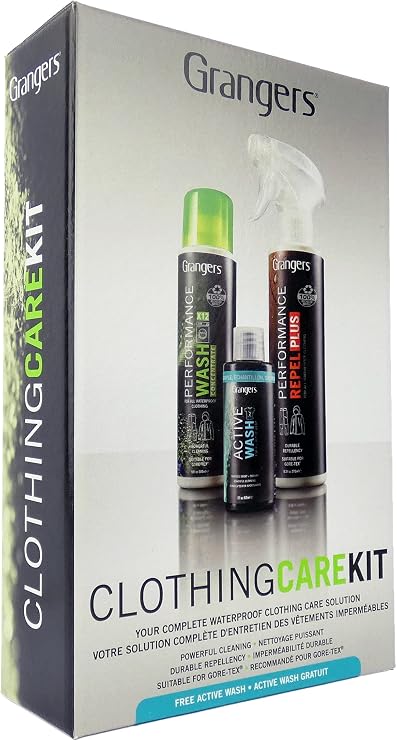 Grangers All-In-One Clothing Care Kit with Performance Wash (10 oz), Performance Repel Plus 9.3 oz Spray), and Active Wash for Base layers (1 oz)