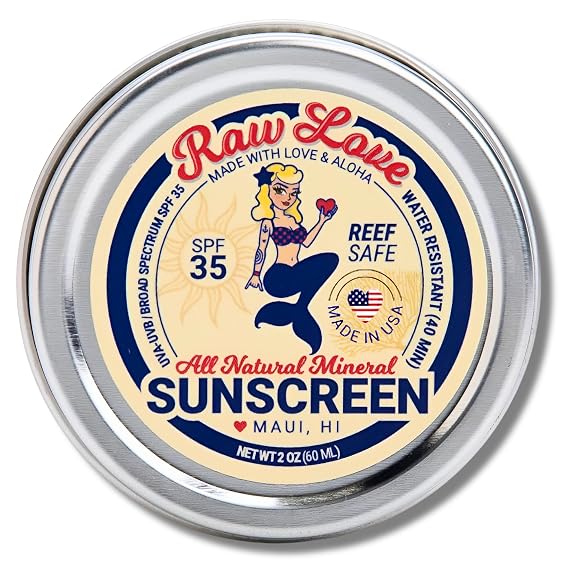 Raw Love Reef Safe Sunscreen SPF 30 + 5 (35) for Face & Body, Mexico & Hawaii 104 Reef Act Approved Biodegradable Sun Screen Travel Size, Water Resistant, Natural, 98% Organic Mineral Zinc Oxide, 2 Oz