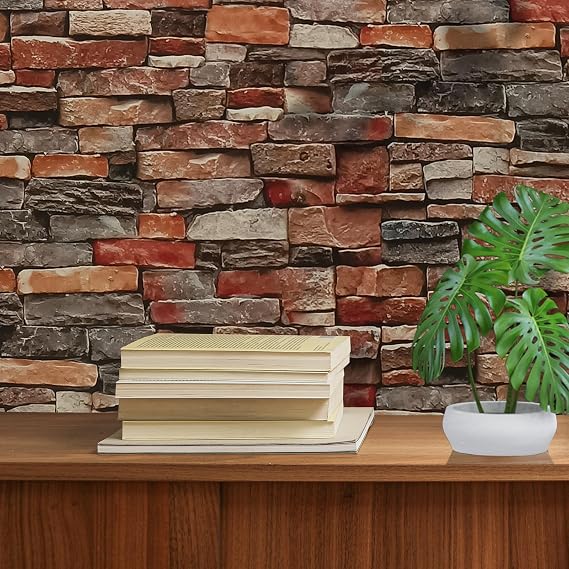 ConCus-T 17.7" x 256" Brick Wallpaper Peel and Stick Wall Paper Faux Stone Brick Wallpaper Red Brick Vinyl Contact Paper Self Adhesive Removable for Walls Backsplash Fireplace