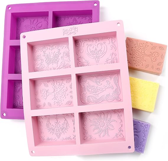Rectangle Silicone Soap Molds - Set of 2 for 12 Cavities - Mixed Patterns - Soap Making Supplies by the Silly Pops