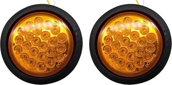 All Star 4" Round LED Trailer Tail Light 24 LED Stop Turn Signal Brake Marker Running Lights w/Rubber Grommet for Trucks Trailer RV Boat [IP67 Waterproof] [DOT Certified] (2, Amber)