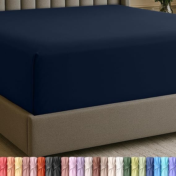 Utopia Bedding Extra Deep Pocket Queen Fitted Sheet, Fits up to 21 Inch Mattress - Hotel Luxury, Soft, Breathable and Comfy - Shrinkage and Fade Resistant - Easy Care (Navy)