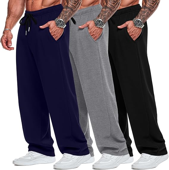 Neer 3 Pack Big and Tall Men's Wide Leg Sweatpants Baggy Joggers