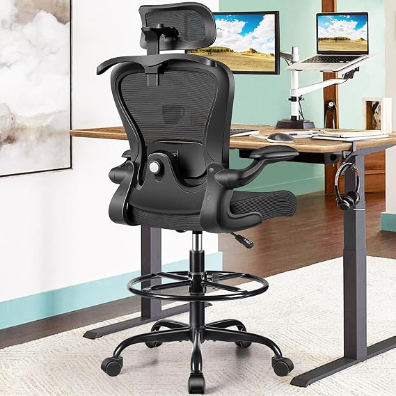 AtHope Drafting Chair, Tall Office Chair with 3D Lumbar & Head Support