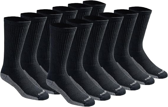 Dickies Men's Dri-tech Original Moisture Control Crew Socks, Available in M-xxl (6, 12, 18 Pairs)