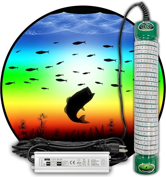 New Green Blob Multi-Color Underwater Fishing Light 110v with 30ft Cord and 3 Prong Plug, Saltwater or Freshwater Use, IP68 Waterproof for Docks, Pools or Backyard Ponds High Power 15000 Lumen