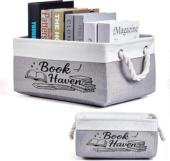 serinar Book Storage Basket for Book Lovers, Reading List Organizer Bin, Bookworm Gift, Book Accessories for Students, Teachers, and Book Club Members