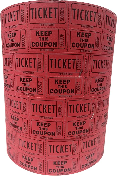 The Ticket Gurus-Raffle Tickets - 4 Red Rolls of 2000 Double Tickets- 8,000 Total 50/50 Raffle Tickets