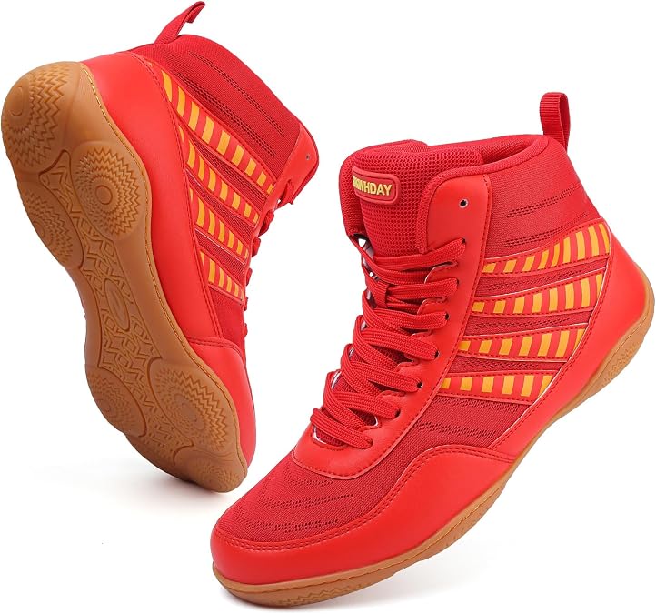Wrestling Shoes Men Boxing Cross Training Squats Bodybuilding Lightweight | Wrestling boxing shoes for men with breathable mesh upper high top profile and flexible training sole