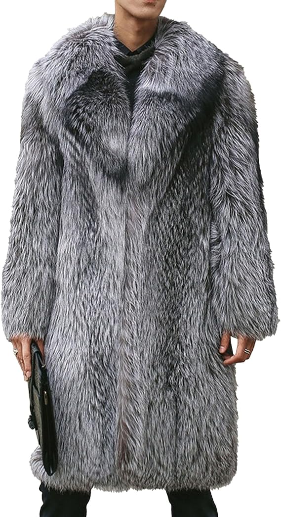 Men's Faux Mink Fur Length Coat Trendy Fuzzy Fox Fleece Jacket Winter Warm Fur Long Sleeve Coats