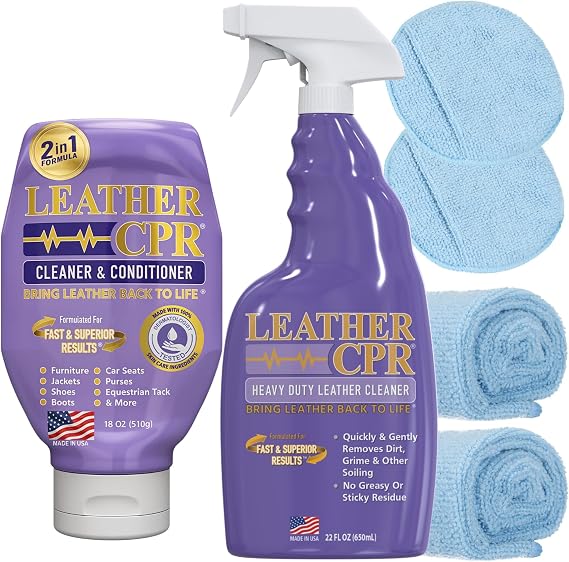 Leather CPR 18oz Heavy Duty Cleaner 22oz + 2 Microfiber Applicators + 2 Microfiber Towels