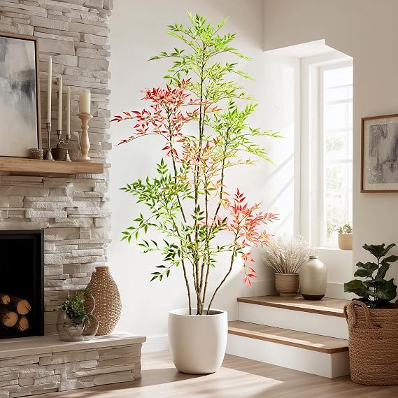 Tall Fake Bamboo Tree Large Artificial Nandina Trees Indoor Outdoor Realistic Floor Plant Faux Plastic Plants Flowers for House Home Living Room Bedroom Office Front Porch Modern Farmhouse Decor