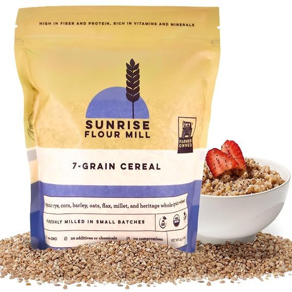 Sunrise Flour Mill USDA Organic Heritage 7-Grain Hot Cereal Mix - 32 oz | Great Source of Fiber and Nutrients | Sugar Free with No Additives | 5 Grams Protein Per Serving
