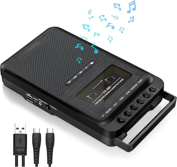 Gracioso Portable Cassette to MP3 Converter via U Disk/SD Card or PC | Record to Cassettes/USB/SD Card via Microphone,Cassette Tape Player with Headphone Jack,Retractable Handle