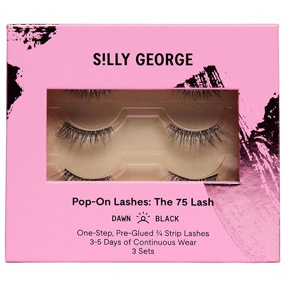 Silly George Pop-On 75 Strip Lash, 3/4 Pre-Glued Underlash, Dawn | 3 Pair Set, Single Use, Sleep In Them, 3-5 Day Wear Per Pair, Pre-Glued Clear Band, Bionic Silk, Latex and Paraben Free