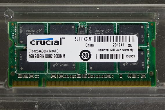 Crucial 4GB Single DDR2 667MHz (PC2-5300) CL5 SODIMM 200-Pin Notebook Memory