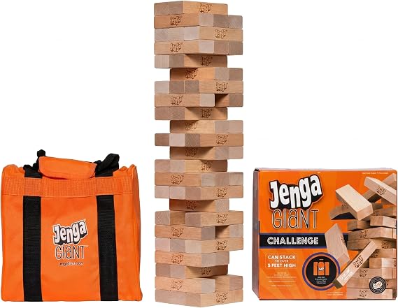 Jenga Giant Challenge, Stacking Game with Tournament Chart & Travel Bag, Party Game for Kids & Adults, Stacks to 3 Feet