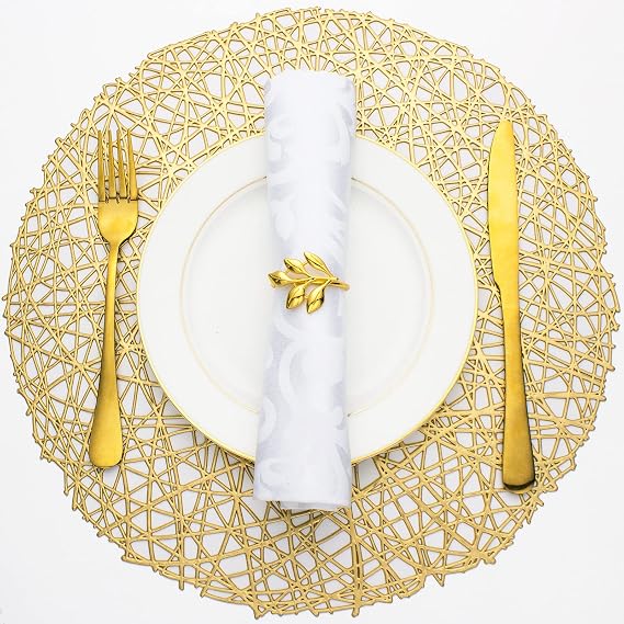 Evevda Gold Round Placemats Set of 4 Metallic Vinyl Dining Table Mats
