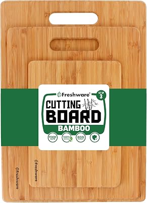 Bamboo Cutting Boards for Kitchen [Set of 3] Wood Cutting Board for Chopping Meat, Vegetables, Fruits, Cheese, Knife Friendly Serving Tray with Handles