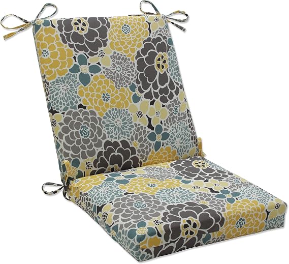 Pillow Perfect Bright Floral Indoor/Outdoor Solid Back 1 Piece Square Corner Chair Cushion with Ties, Deep Seat, Weather, and Fade Resistant,