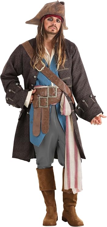 Adult Captain Jack Sparrow Costume, Authentic Disney Pirates of the Caribbean Jack Sparrow Costume for Men