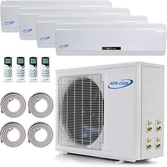 4 Zone Mini Split - 9000 + 9000 + 12000 + 12000 - Ductless Air Conditioner - Pre-Charged Quad Zone Mini Split - Four 25' Linesets - Premium Quality - USA Parts & Support