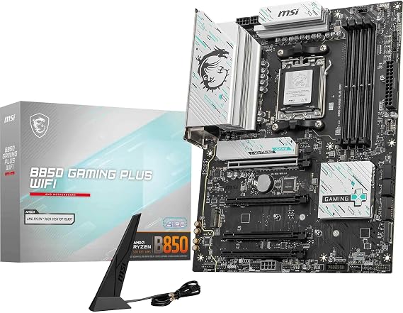 MSI B850 GAMING PLUS WIFI Motherboard supports ATX - AMD Ryzen 9000/8000 / 7000 Processors, AM5 - DDR5 Memory Boost 8200+ MT/s (OC), PCIe 5.0 x16 and 4.0 x16, M.2 Gen5, Wi-Fi 7, supports 5G LAN