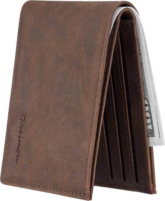 Chelmon Slim Wallet for Men ID Window with RFID Blocking Front Pocket Minimalist Bifold Bussiness Card Holder Gift for Men, CH Coffee