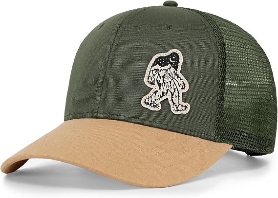Mountain Bigfoot Hat for Men & Women, Snapback Trucker Hats with Sasquatch Leather Patch - Perfect for Daily Use