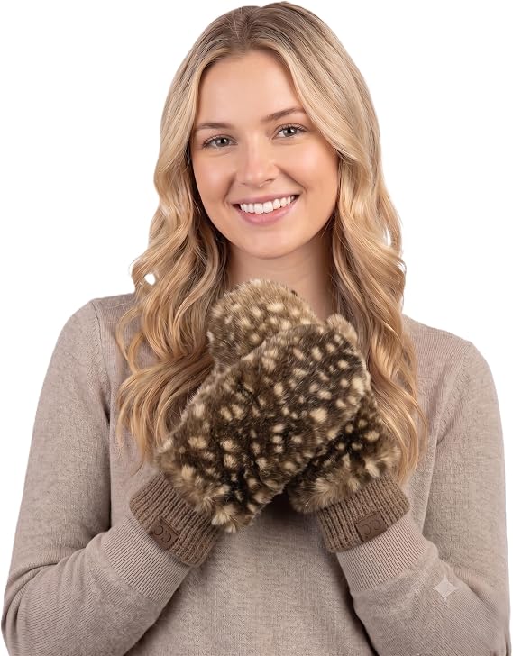 C.C Women's Faux Fur Wrist Length Fingerless Sherpa Lined Convertible Mittens Gloves