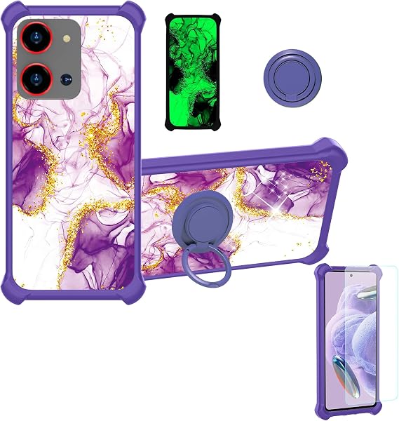 OSNCG Case Compatible for Reeder S19 Max Pro S Zoom Phone Case Cover [with Tempered Glass Screen Protector][Hard PC + Soft Silicone][Ring Support] [Gold Glitter+Luminous] JSZ-ZDL