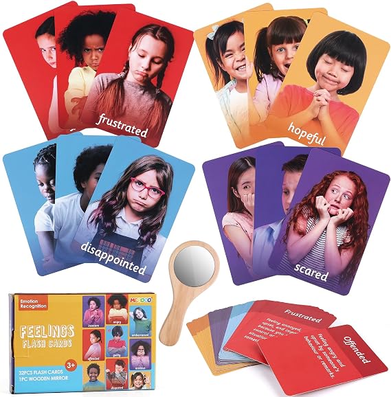 MEROCO Feelings Emotions Cards for Kids Speech Therapy Materials | Realistic Picture Flash Cards for Speech Therapy Mirror, Aba Activities Autism Social Emotional Learning Materials
