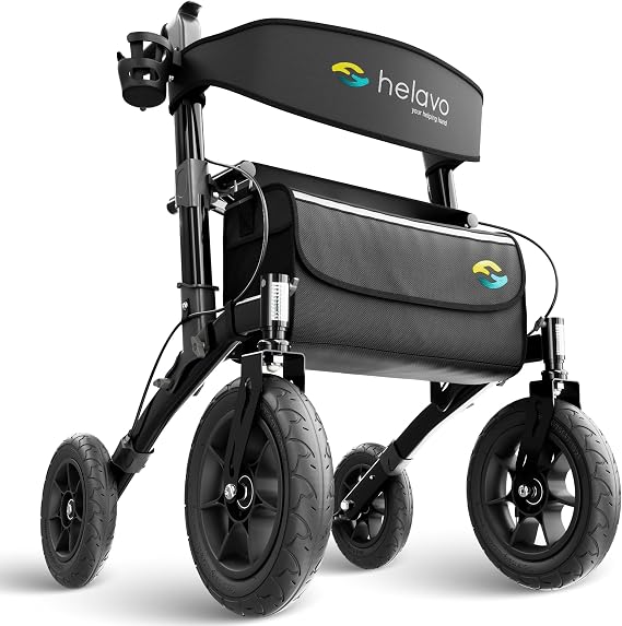 Helavo All Terrain Walker, 12" Pneumatic Tires, Outdoor Rollator Walker