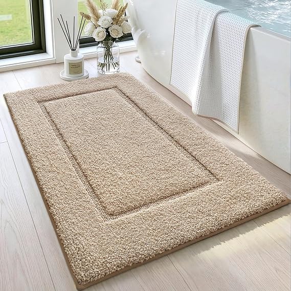 DEXI Bath Mat 24x16, Absorbent and Non Slip Bathroom Rugs, Beige