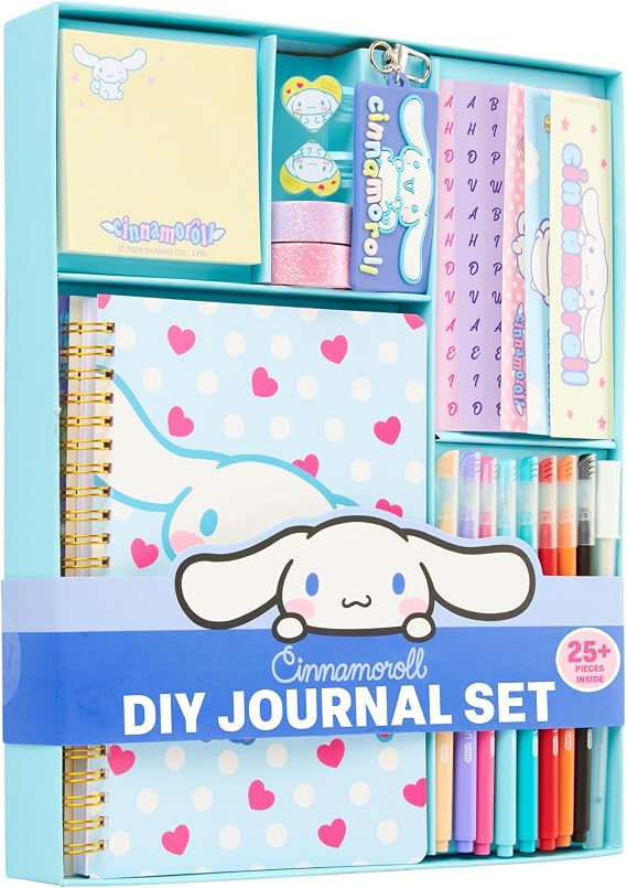 Hello Kitty Cinnamoroll DIY Journal Kit for Girls Tweens, Sanrio A5 Spiral Notebook with Stickers, Stationery Set, Cute Art & Crafts Supplies, Diary Set, Kawaii Anime Gifts for Girls(Blue Cinnamoroll)