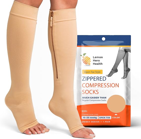 Lemon Hero Zipper Compression Socks 15-20mmHg Open Toe for Women & Men